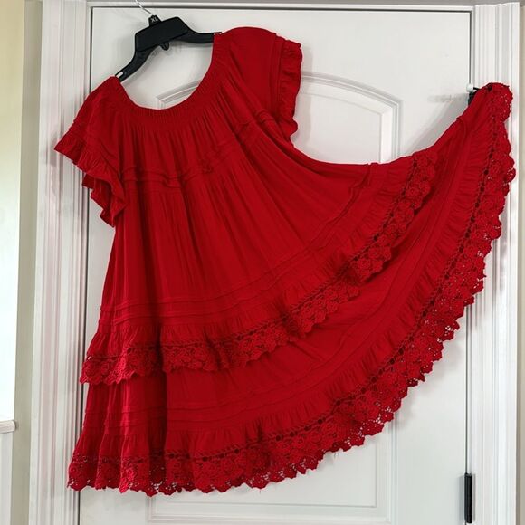 Muche & Muchette Women’s Red Ruffle twirl swing Dress One Size - Picture 3 of 16